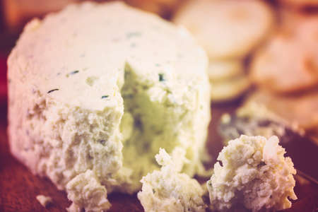Soft flavored creamy cheese with shallot and chive.の写真素材