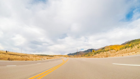 Driving on mountain highway 67 to Cripple Creek from Victor in Autumn.