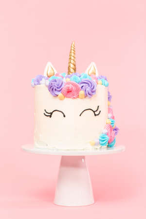 Unicorn cake decorated with multicolor buttercream icing.の写真素材