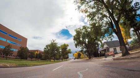 Colorado Springs, Colorado, USA-October 6, 2018 - Driving through historical residential neighborhood in Autumn.のeditorial素材