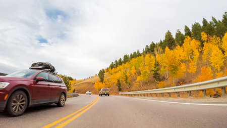 Colorado Springs, Colorado, USA-October 6, 2018 - Driving on mountain highway 67 to Colorado Springs in Autumn.のeditorial素材