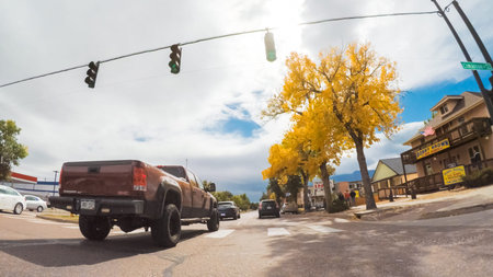 Colorado Springs, Colorado, USA-October 6, 2018 - Driving through downtown of Colorado Springs in Autumn.のeditorial素材