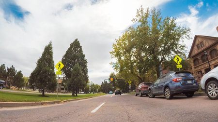 Colorado Springs, Colorado, USA-October 6, 2018 - Driving through historical residential...