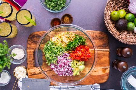 Step by step. Preparing Mexican street corn salad with grilled corn.