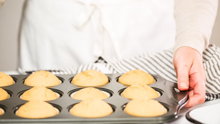Step by step. Freshly bakes vanilla cupcakes.