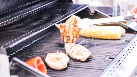 Step by step. Grilling vegetables to make filling for empanadas.の写真素材