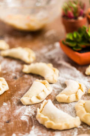 Making homemade chicken empanadas.の写真素材