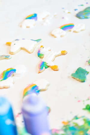 Royal icing todecorate unicorn sugar cookies.の写真素材