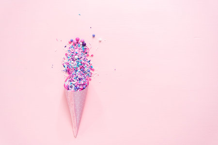 Colorful purple sprinkle blend on a pink background.の写真素材