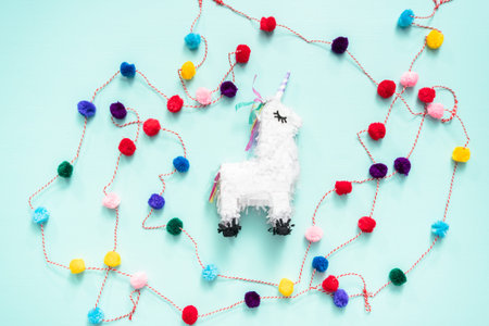 Small unicorn pinata for kids birthday party.の写真素材