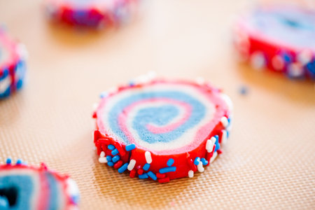 Cookie dough for red white and blue pinwheel sugar cookies.の写真素材