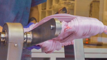 Making purple salt water taffy in small candy shop.