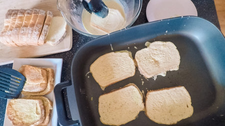 Step by step. Preparing French toast for breakfast.