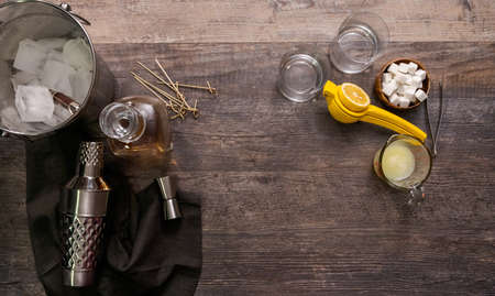 Whiskey sour cocktail garnished with orange and cherry.の写真素材