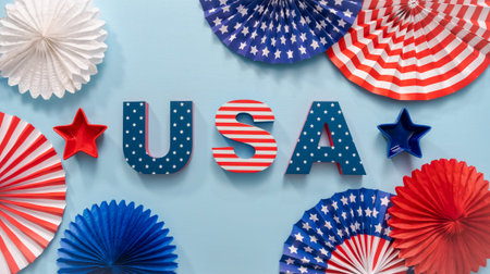 Painted USA sign with white, red and blue on blue background.