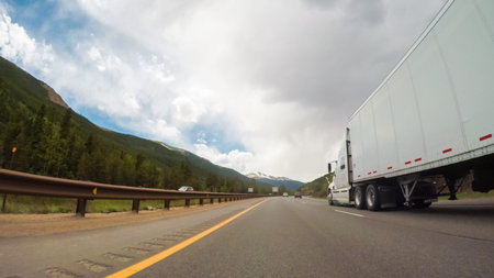 Driving West through the mountains on interstate highway I70.