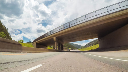 Driving West through the mountains on interstate highway I70.