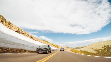 Denver, Colorado, USA-May 27, 2018 - Driving on Trail Ridge Road on openning weekend of the season...