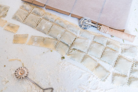 Making traditional Italian homemade raviolis.