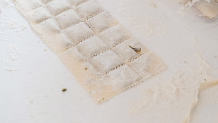 Making Italian raviolis from scratch at the Italian party.の写真素材