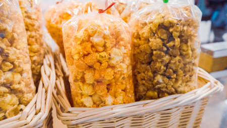Variety of a large bags with popcorn.の写真素材