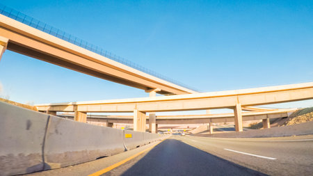 Driving on highway in the morning.