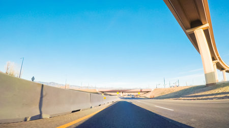 Driving on highway in the morning.