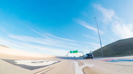Driving on highway in the morning.
