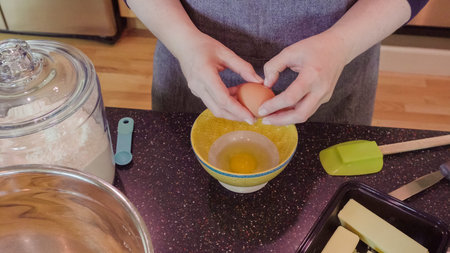 Step by step. Woman baking homemade banana bread.