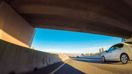 Driving on highway in the morning.の写真素材