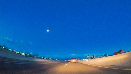 Driving on statehighway 470 at sunrise.