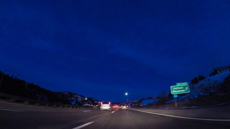 Denver, Colorado, USA-January 27, 2018-POV-Driving on Interstate highway I70 in the mountains at...