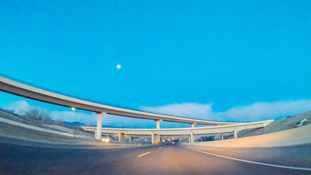 Driving on statehighway 470 at sunrise.