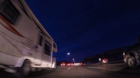 Denver, Colorado, USA-January 27, 2018-POV-Driving on Interstate highway I70 in the mountains at...