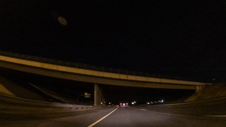 Driving on Interstate highway 470 at night.