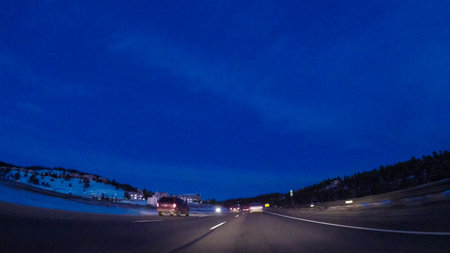 Denver, Colorado, USA-January 27, 2018-POV-Driving on Interstate highway I70 in the mountains at...