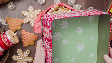 Packaging traditional home made gingerbread cookies as food gifts.