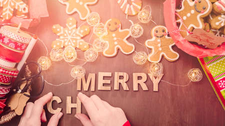 Packaging traditional home made gingerbread cookies as food gifts.の写真素材