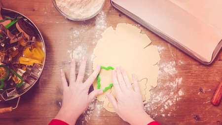 Step by step. Holiday season baking. Baking sugar cookies for Christmas.の写真素材