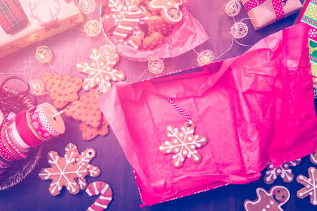 Traditional gingerbread cookies home made as food gifts.の写真素材