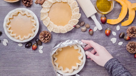 Step by step. Baking home made pumpkin pie for Thanksgiving dinner.