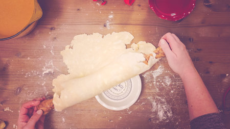 Step by step. Making pie crust from scratch to bake pumpkin pie.