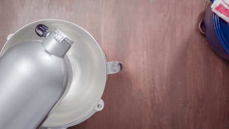 Step by step. Preparing American style creamy mashed potatoes  with kitchen mixer.の写真素材