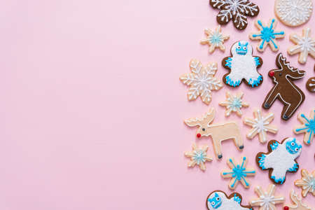 Christmas cookies decorated with royal icing.の写真素材