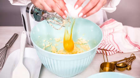 Step by step. Mixing sugar cookies dough in mixing bowl.の写真素材