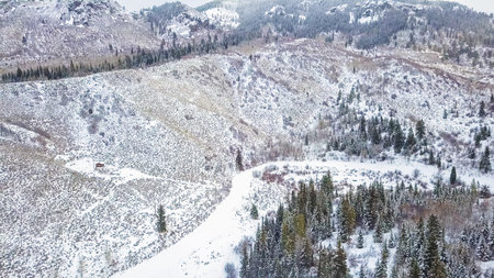 Aerial view of mountains in the Winter.