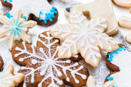 Christmas cookies decorated with royal icing.