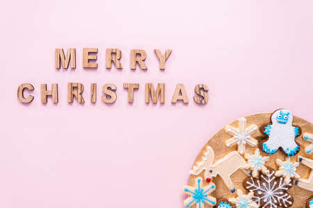 Christmas cookies decorated with royal icing.の写真素材