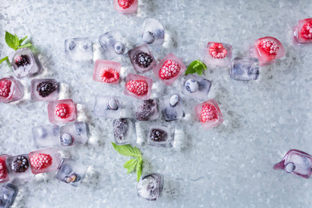 Fruit ice cubes with organic berries.