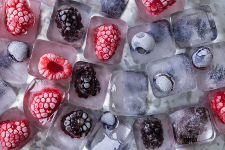 Fruit ice cubes with organic berries.の写真素材